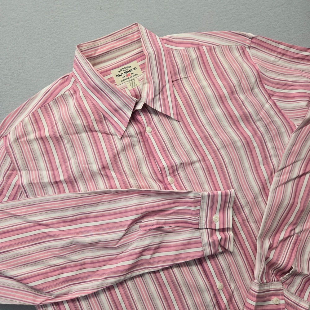Polo Jeans‎ Co Ralph Lauren Mens XL Pink Striped Long Sleeve Button Down Shirt